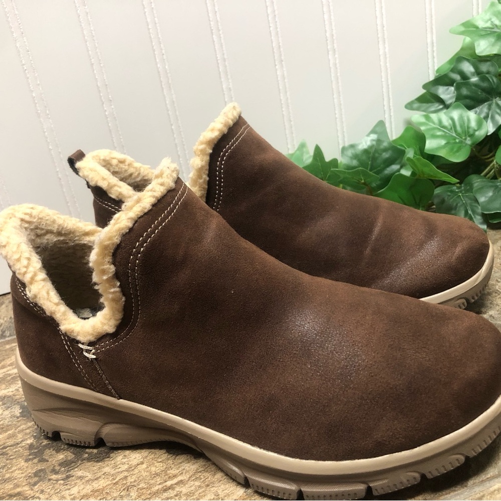Skechers Brown Slip-On Boots with Fur Lining